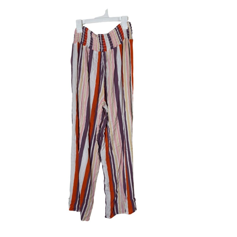 One 5 One Striped Wide Leg Pants XXL Smocked Waist Boho Rayon - Picture 2 of 10